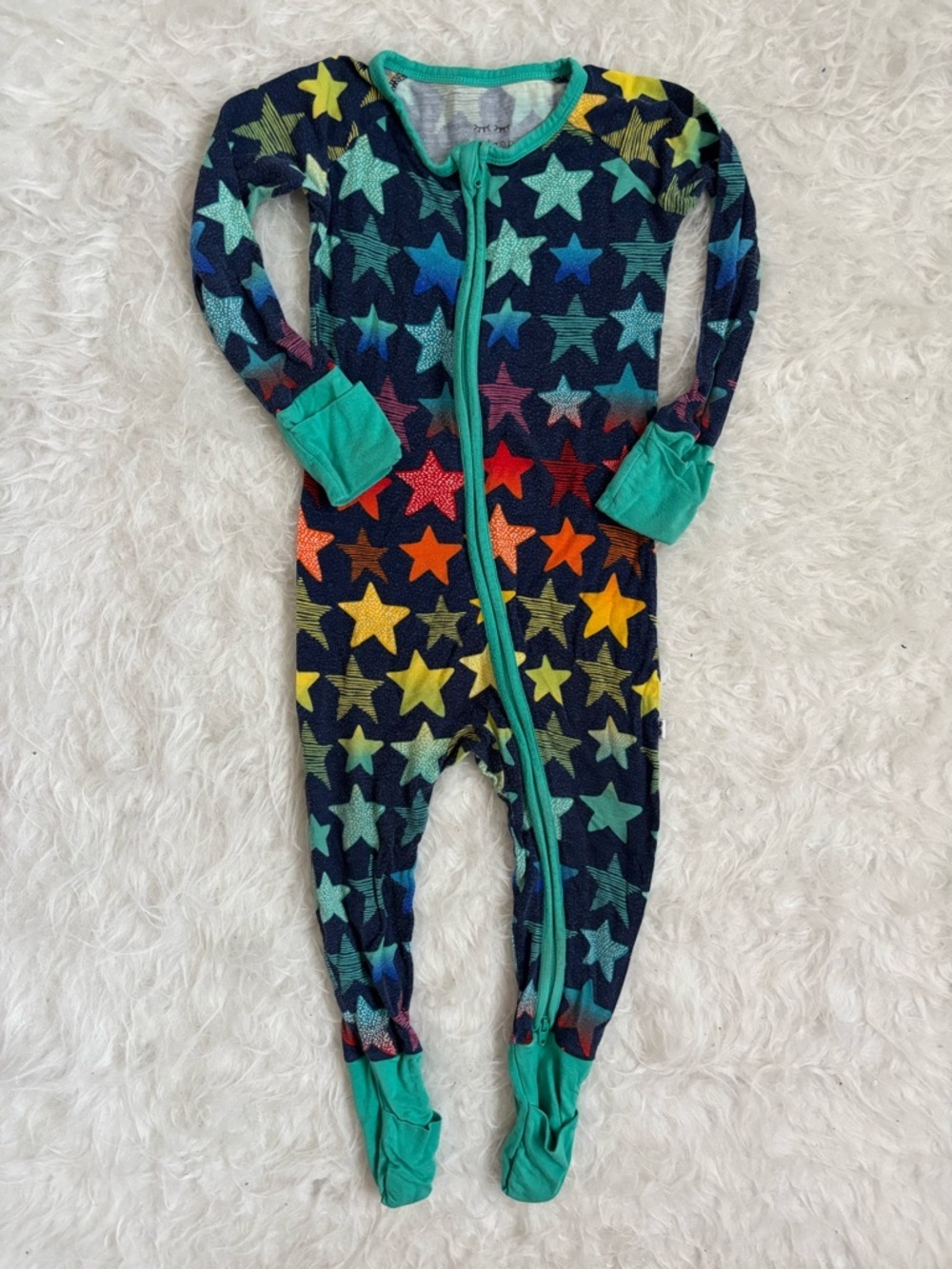 Little Sleepies Gender Neutral Colorful Star AOP Footie PJ’s with Teal Trim